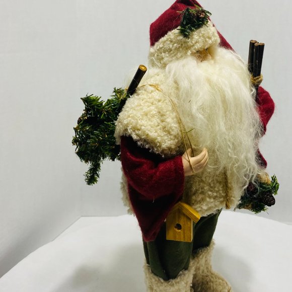 Old World Santa Christmas Tree Birdhouse Red Green Fur Trim Santa Wood Base 17" - Picture 15 of 16